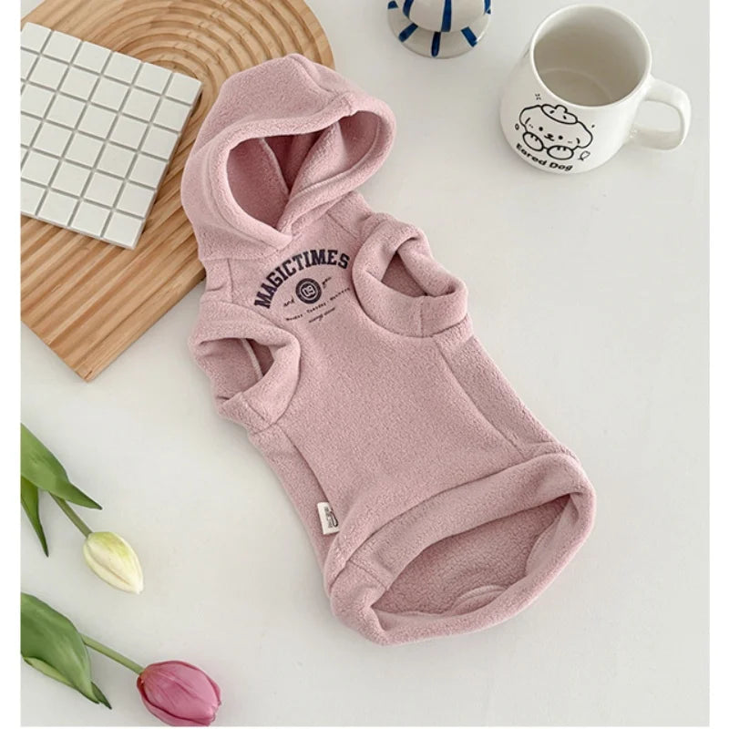 Thick Yellow Fleece Hooded Sweatshirt for Sphynx Cat Grey Short sleeved Coat for Devon Rex in Winter Soft Loungewear for Kittens