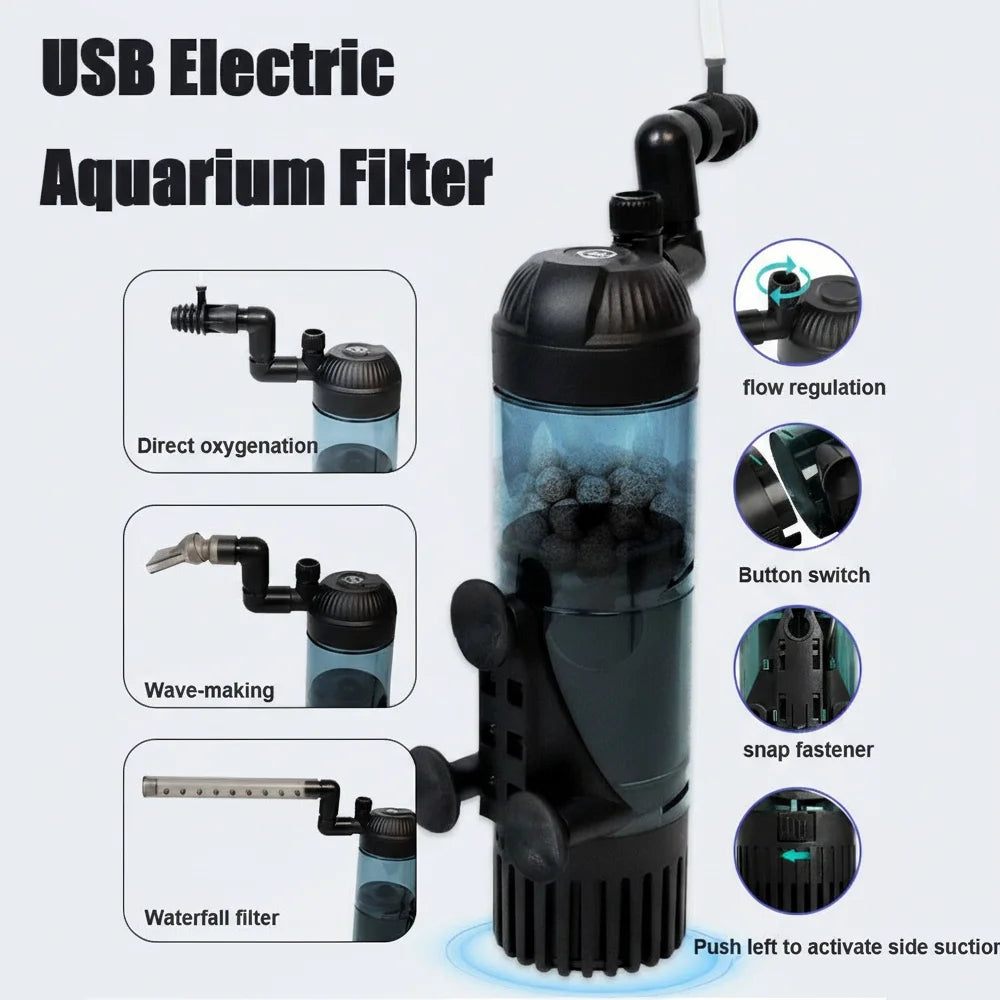 Fish Tank Filter Aquarium Internal Water Filter Aquarium Skimmer Electric Water Pump Activated Carbon Filter Fish Tank Air Pump