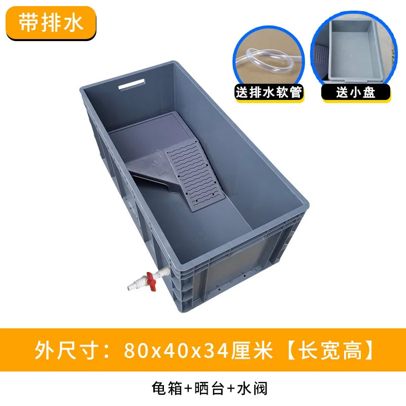 ‌Heavy-Duty Turtle Tank with Basking Platform - Large Plastic Aquarium for Reptiles, Waterproof Fish Pond with Drainage System