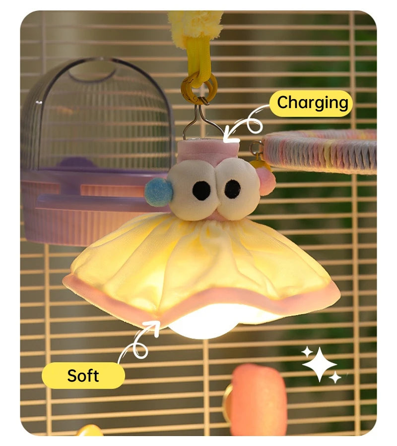 Charging Parrot Light For Cage Bird Cage Decor Plush Parrot-Shaped Bulb 3 Lighting Models For Bookshelf Vanity Counter
