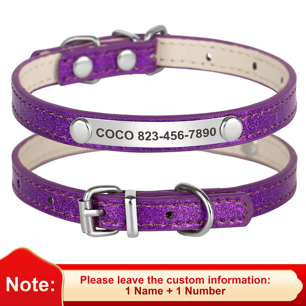 Custom Cat Collar Bling Leather Cat Collars Personalized Kitten Cat Small Dogs Puppy Collar With Engraved ID Nameplate
