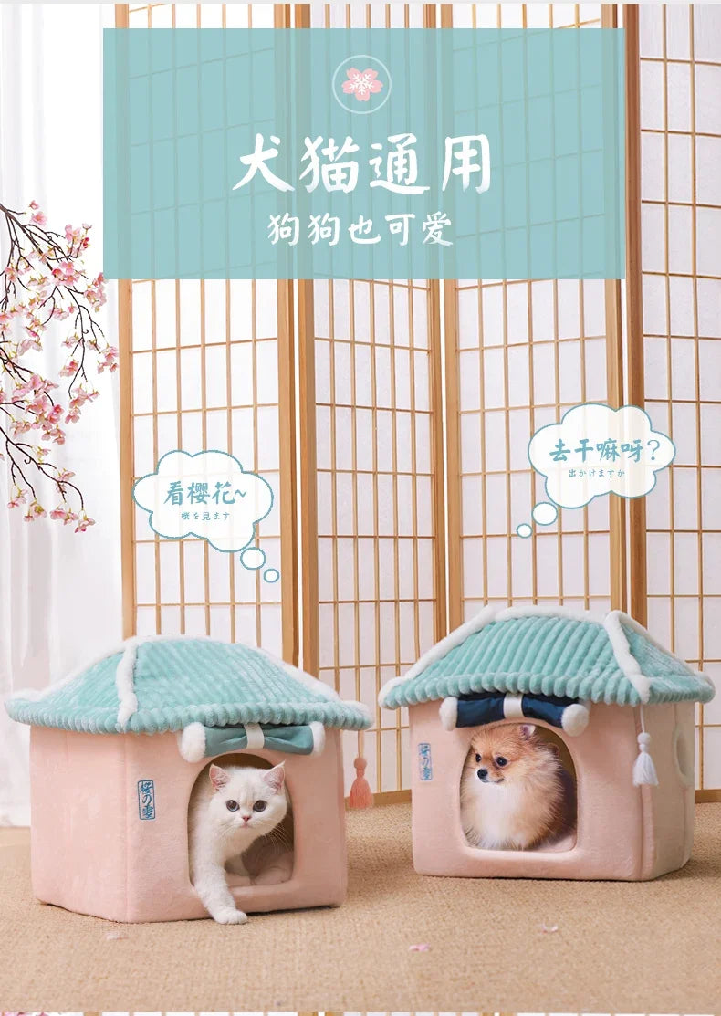 Cat's Nest Warm In Winter All Seasons Universal Cat House Removable and Washable Cat Beds Pet Supplies Closed Cat House Villa