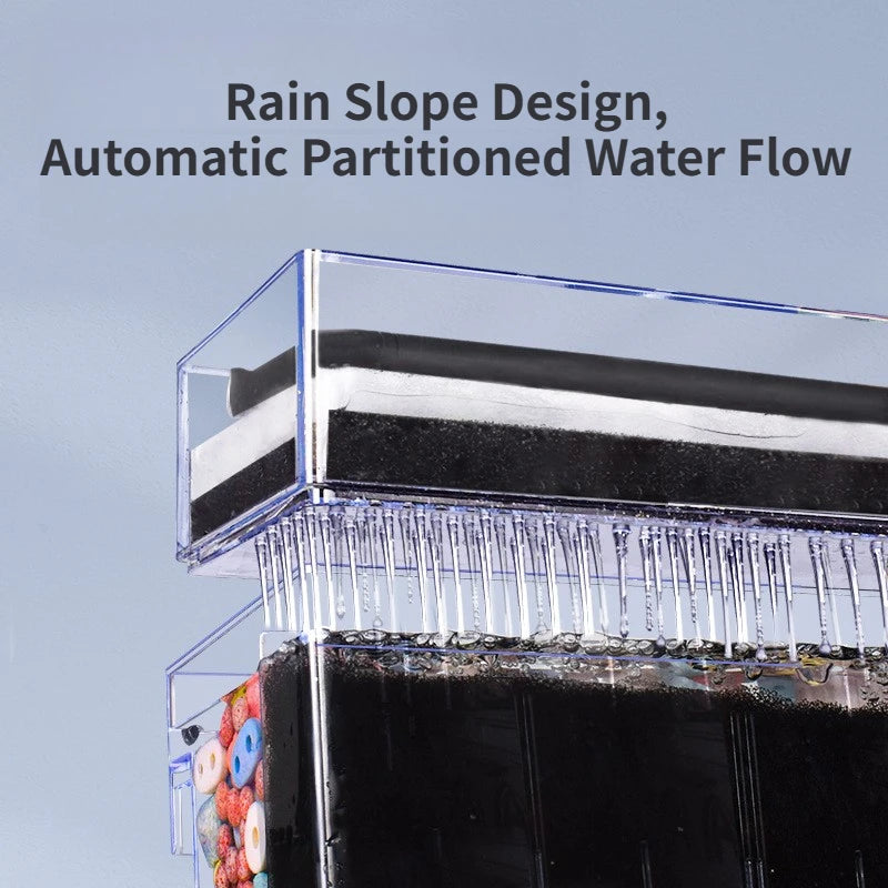 2-Tier Dry-Wet Separation Aquarium Filter Box Ultra-Quiet Wall-Mounted 3-in-1 Drip Filter Box for Small Medium Fish Turtle Tanks
