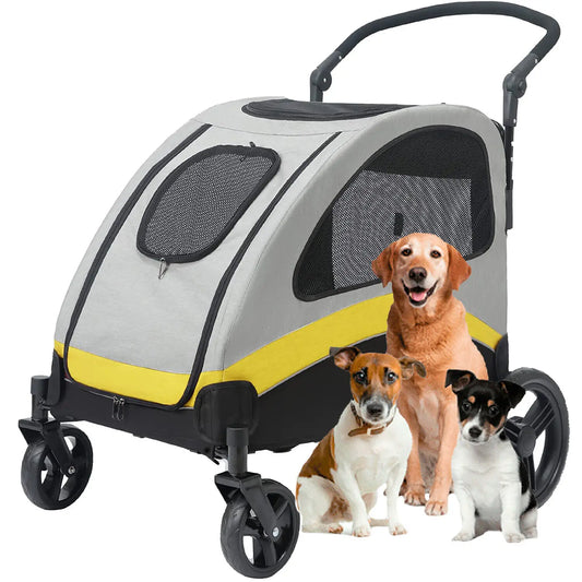 Dog Stroller Ultra-large 4 Wheels Pet Jogger Wagon Foldable Cart Travel Trolley Outdoor Animal Carrier Load Up To 55kg or 121.254 lbs adjustable handle