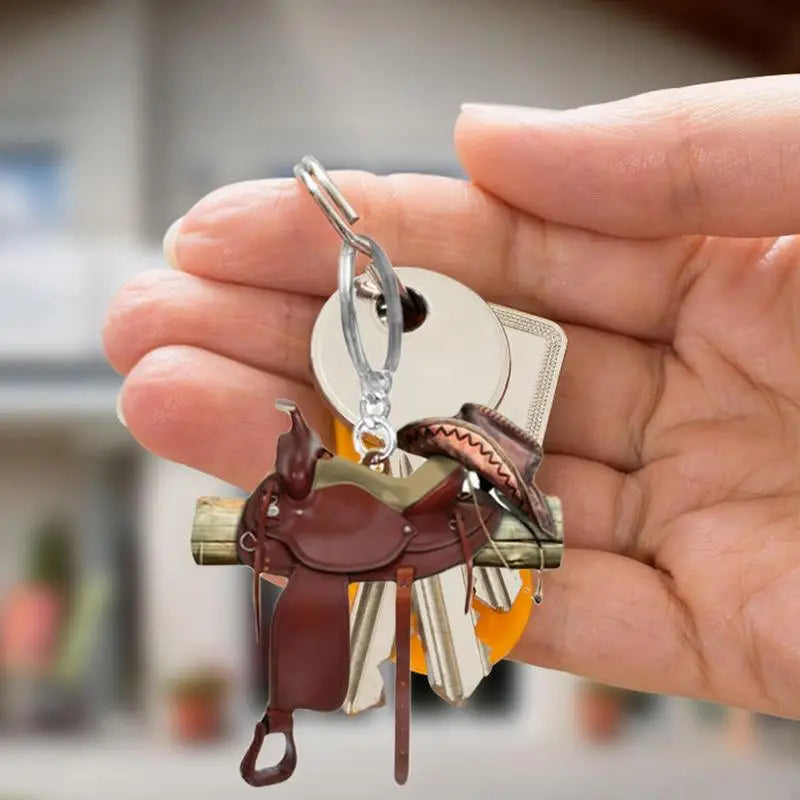 Horse Saddle Ornament Riding Horse Keychain Flat Acrylic Horse Lover Saddle Cowboy Cowgirl Western English Car Rear View Mirror Accessories