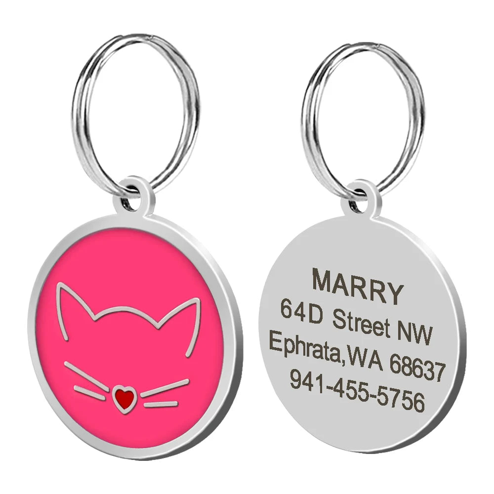 Cute Cat Tag Small Dog ID Tags Free Engraved Name Cats Kitten Name Tag Anti-lost Pet Collar Pendant Fish Shape & Cat Face Tags
