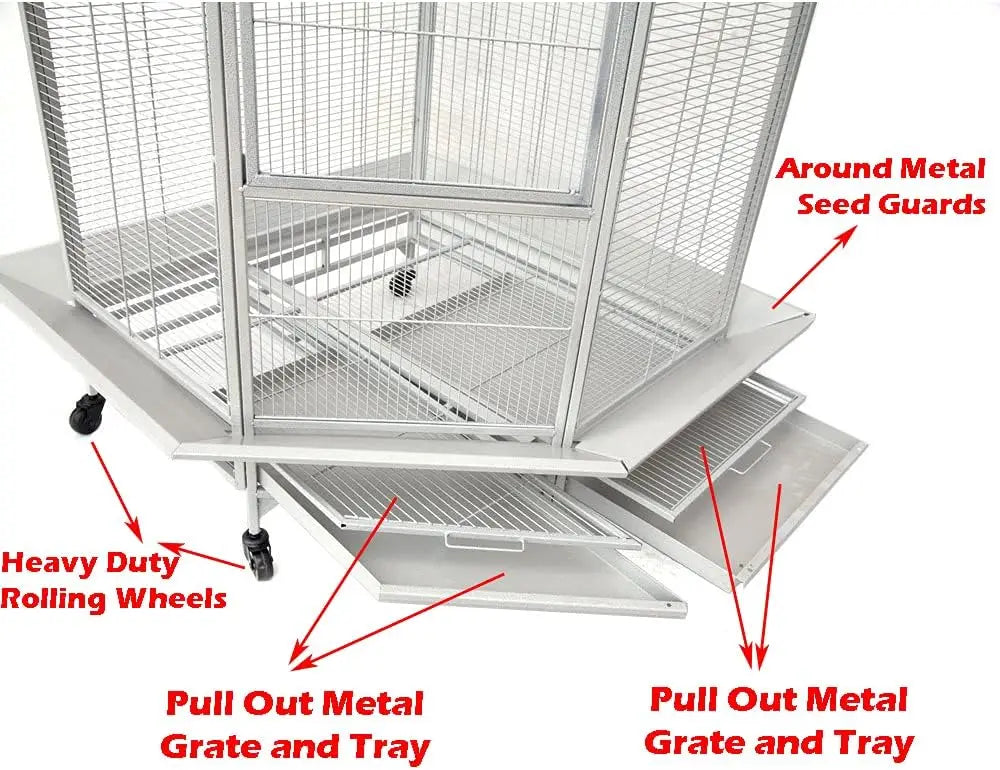 64" Extra Large Corner Flight Bird Cage for Cockatiel Parakeet Budgies Parrot with Around Metal Seed Skirts