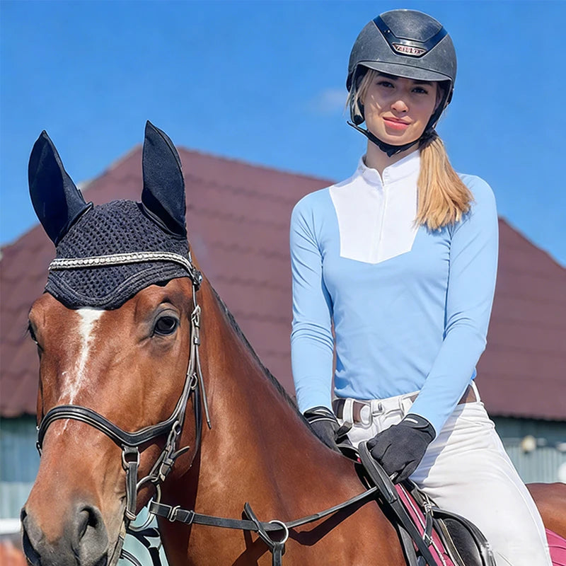 M LOGO Horse Riding Base Layer T-Shirts Women Equestrian Long Sleeve Top Ladies Breathable Competition Show Zipper Sports Blouse