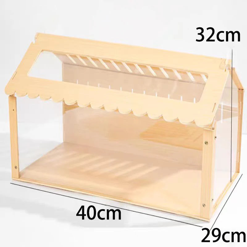 Wooden and Acrylic Hamster Cage Transparent Ornamental Pet Breeding Crate DIY Aquascape Pet Crate