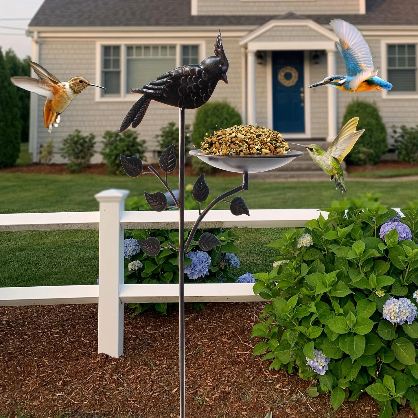 Metal Oriole Bird Feeder Stake, Waterproof Outdoor Bird Bath For Backyard Garden Lawn, Ground Feeders, Deep Antique Copper