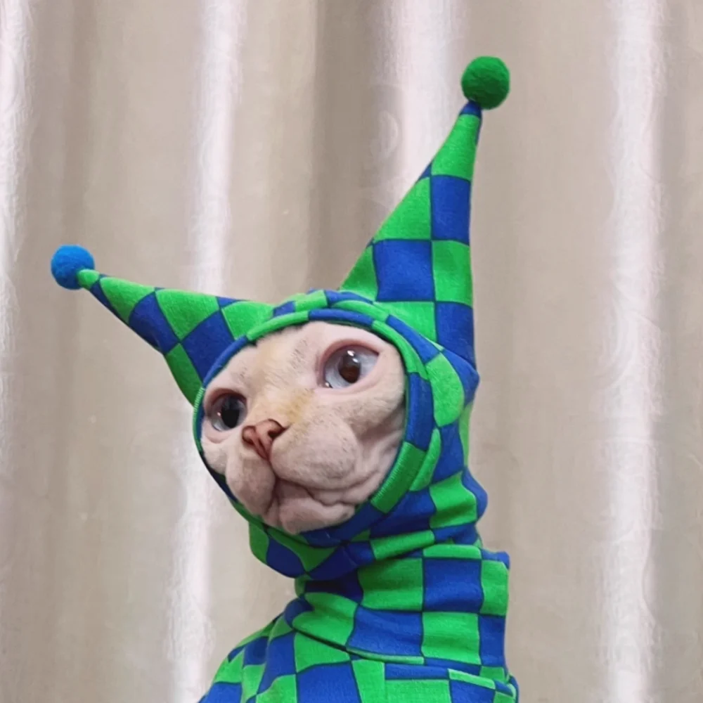 Winter Warm Hat for Sphynx Cat Adjustable Waffle Cold-proof Cap for Cats Cute Christmas Fleece Hat for Kittens Dogs Cat Supplies
