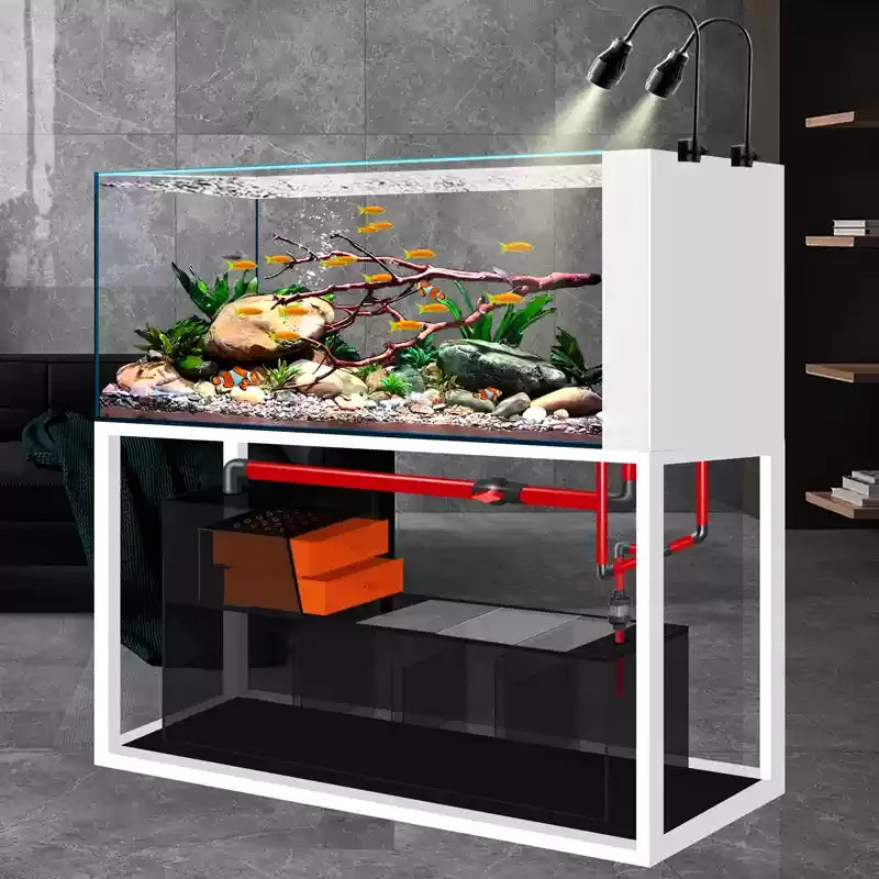 yjq native stream tank ultra-white glass side overflow ecological bottom filter fish tank living room aquarium