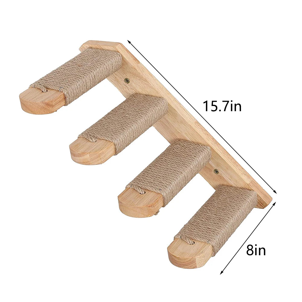 Cat Climbing Shelf Wall Mounted Four Step Stairway With Sisal Scratching Post Cats Tree Tower Platform Jumping Pet Furniture