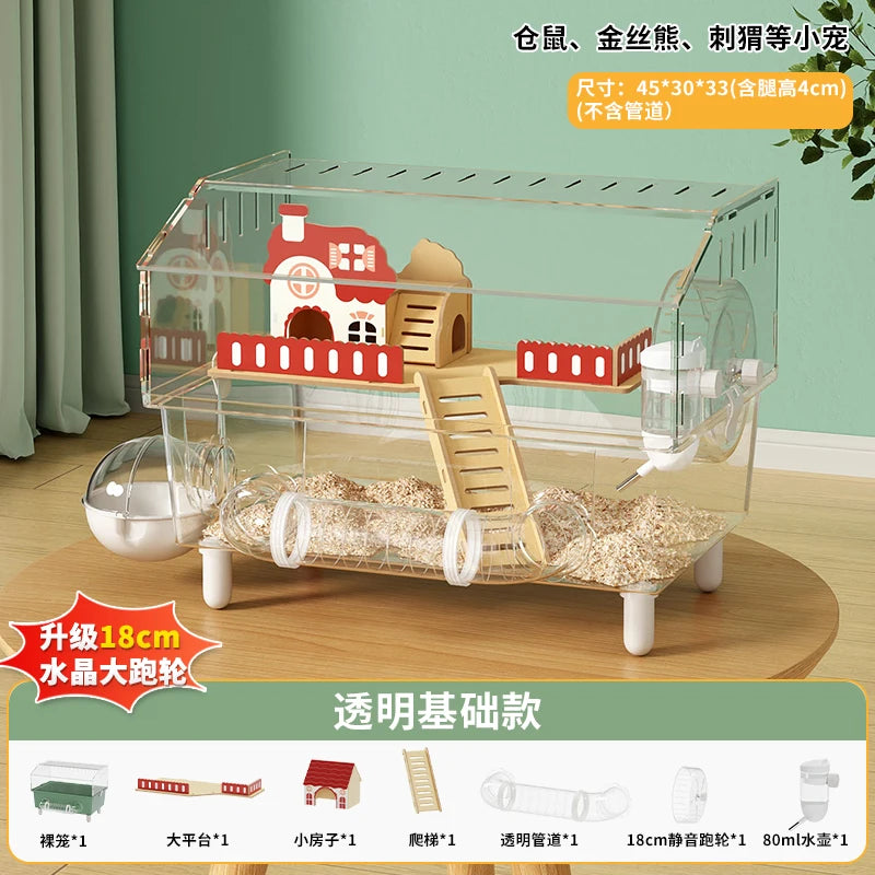 Transparent Acrylic Hamster House, with Tunnel,