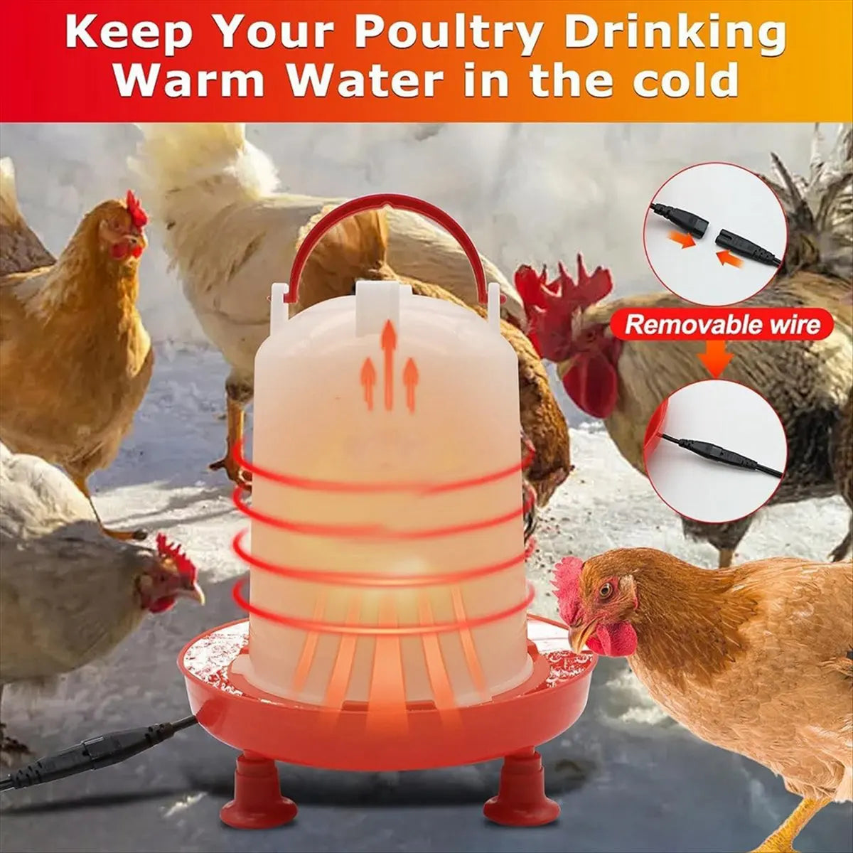 Auto-Fill For Winter Heated Chicken Waterer 3L Heater With Leg Support, 35W Heating Poultry