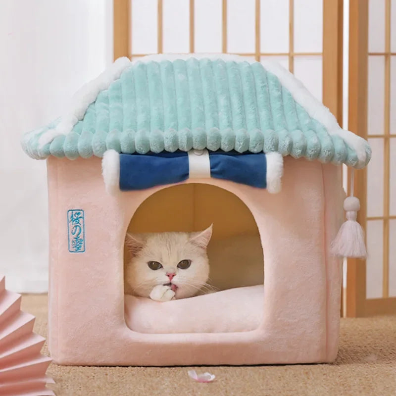 Cat's Nest Warm In Winter All Seasons Universal Cat House Removable and Washable Cat Beds Pet Supplies Closed Cat House Villa