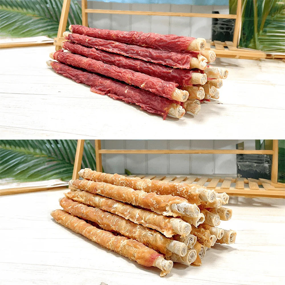 10.58oz/300g(3 Count) 13.4'' Super Chicken Wrapped Cowhide Stick, All Natural Ingredients, Natural Dog Treats, Healthy