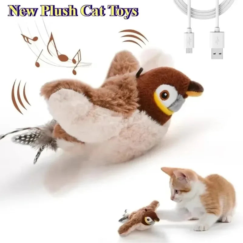 Hot Cat Interactive Toys Catnip Electric Bird (with Catnip) Dog Cats Touch-Activated Squeaky Plush Toy Pet USB Rechargeable
