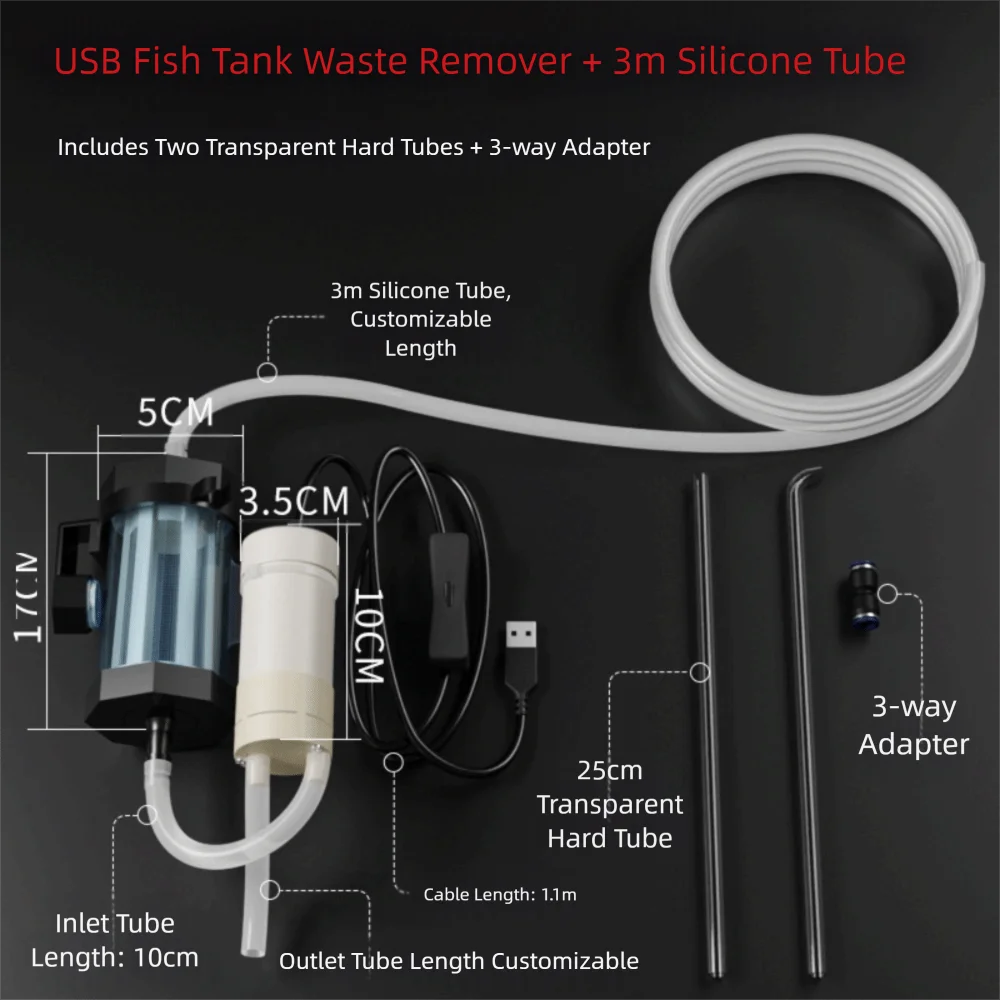 Portable 280GPH Aquarium Water Changer USB Powered Low Noise Aquarium Pump Fish Tank Cleaning For Aquarium