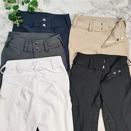 MXLLINA Button Zipper Horse Riding Pants Women Equestrian Leggings Breeches Competition Full Silicone Sports Tights