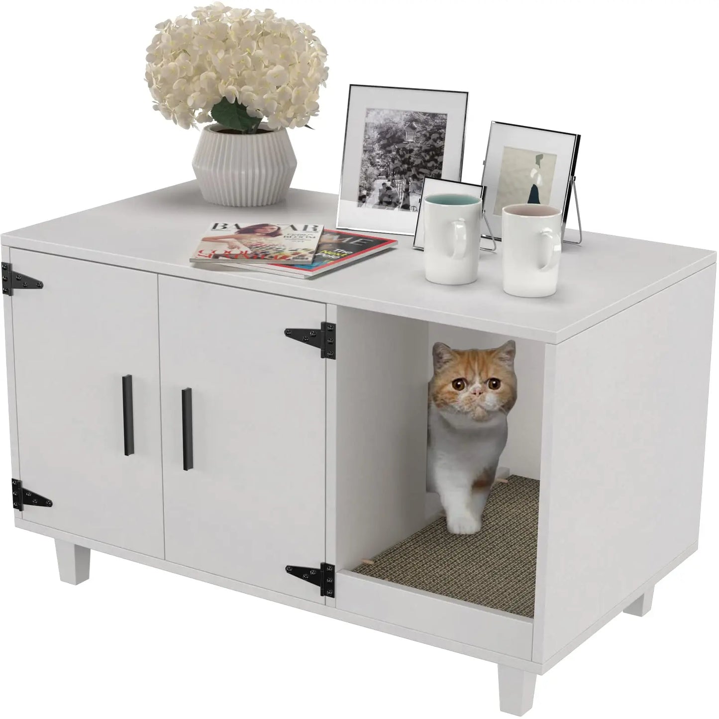 Modern Wood Pet Crate Cat Washroom Hidden Litter Box Enclosure Furniture House As Table Nightstand With Scratch Pad, Stackable