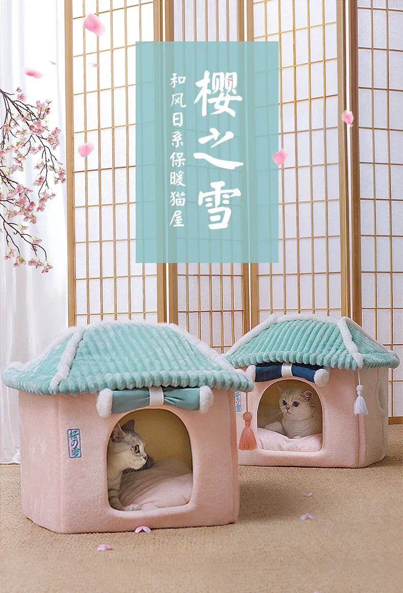 Cat's Nest Warm In Winter All Seasons Universal Cat House Removable and Washable Cat Beds Pet Supplies Closed Cat House Villa