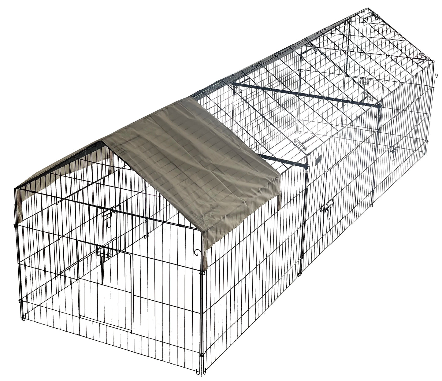 Metal Chicken Coop with Waterproof Cover, Chicken Run Pen for Yard, Outdoor Portable Hen House, Large Animal Cage with 4 Doors