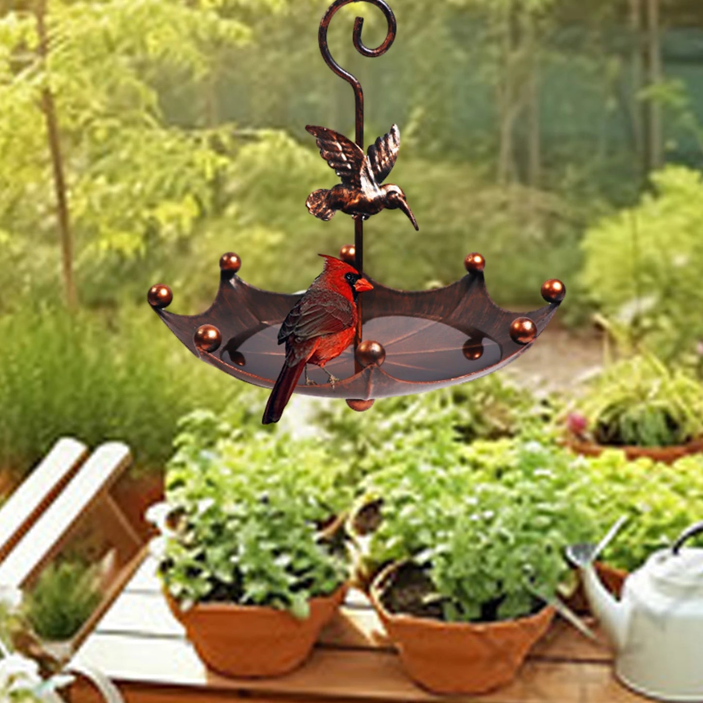 1Pc Outdoor Hanging Antique Umbrella-Shaped Bird Feeder and Food Bowl