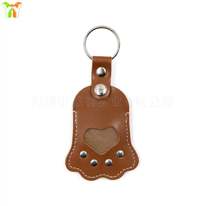 Leather Memorial Pet Hair Storage Bag Cat Paw Keychain Handmade Homemade Pet Memorial Keychain
