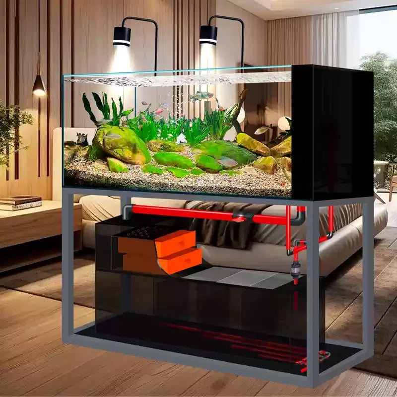 yjq native stream tank ultra-white glass side overflow ecological bottom filter fish tank living room aquarium