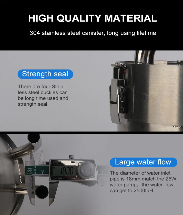 ADA Style External Aquarium Canister Stainless Steel Pro Canister Filter Fish Tank Filter Bucket Barrel Filter for Aquariums