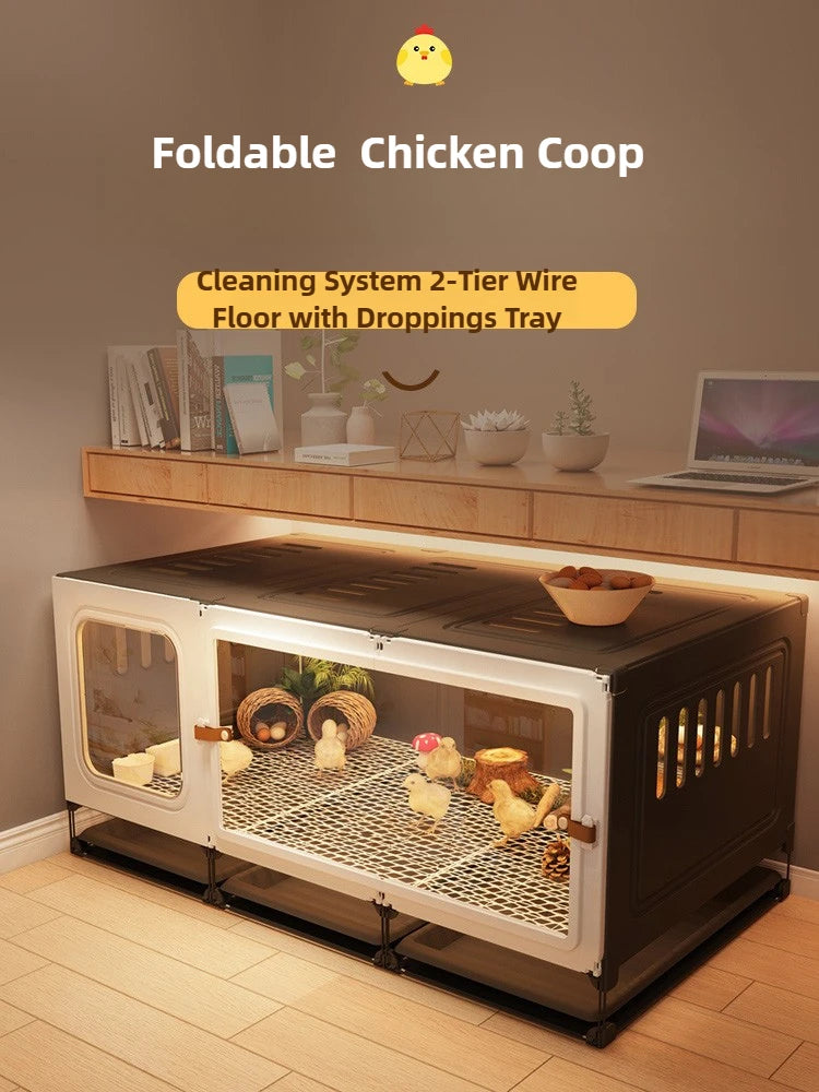 Large Quail Cage with 2-Tier Wire Floor & Droppings Tray, Ventilated Chicken Coop Foldable Breeding Box Educational Kids Project