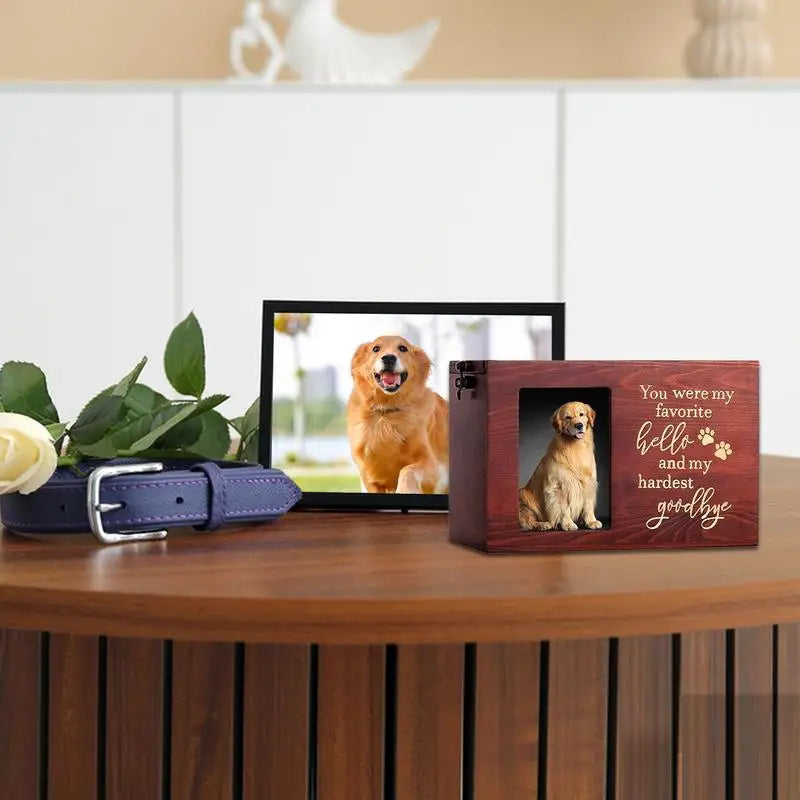 Dog or Cat Urn Wooden Urn For Ashes With Photo Display Cremation Box For Ashes Pet Memorial Box For Cats Dogs