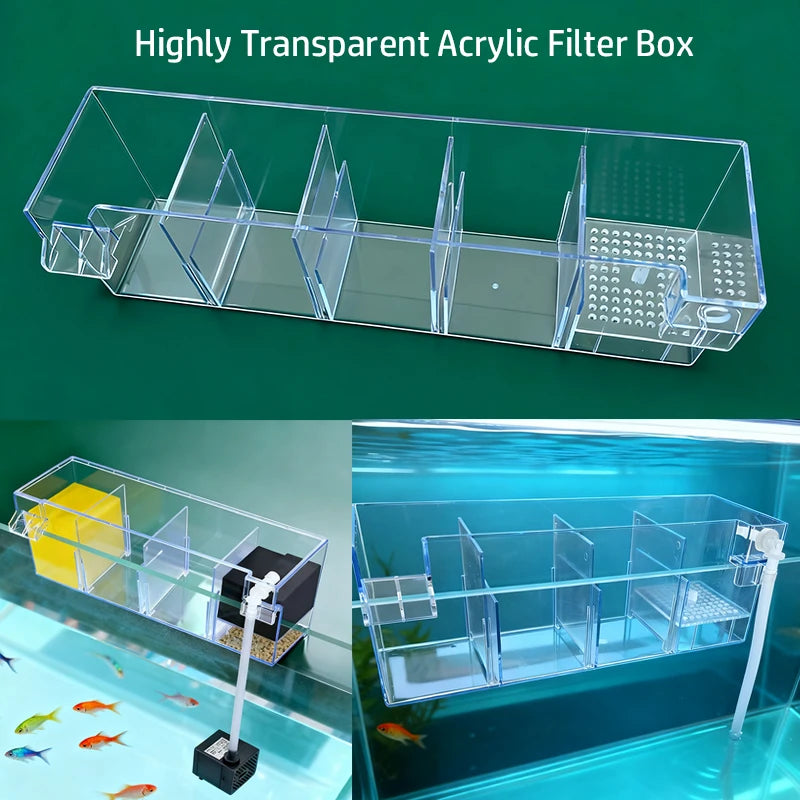 Hang-On Aquarium Filter Box Quiet Water Circulation System Dry-Wet Separation Filter Box for Small medium Fish Tank Turtle Tank