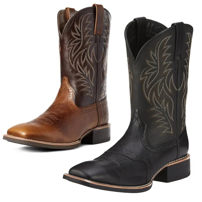 Men High Boots Embroidery Retro Handmade Men's Boots Western Cowboy Boot Pointed Toe Boots Hand Stitching Outdoor Men's Shoes