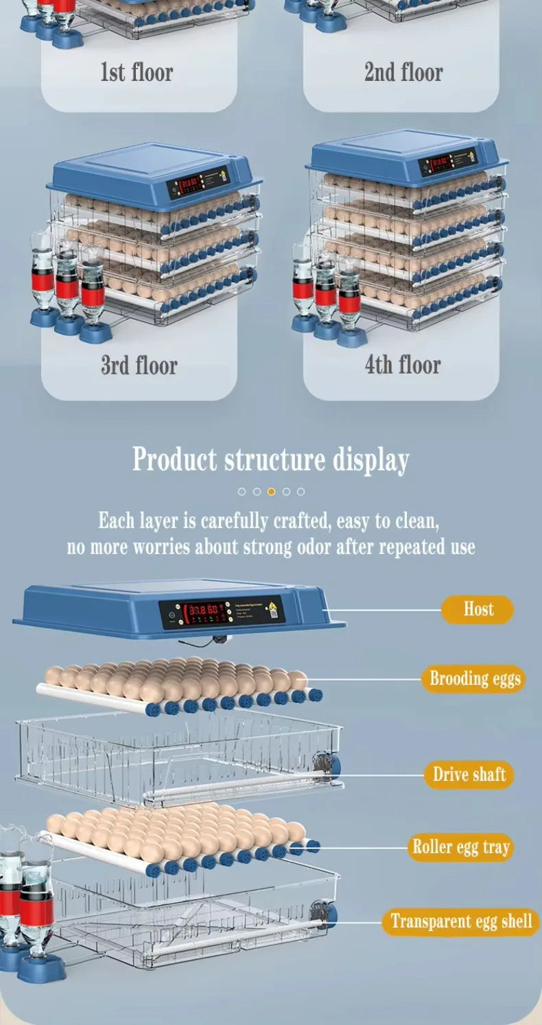 Intelligent Egg Incubator 6/9/12/15/24/36/48/56/64/98/120/128/152/176/192 Eggs for Ostrich Chicken Duck and other Birds