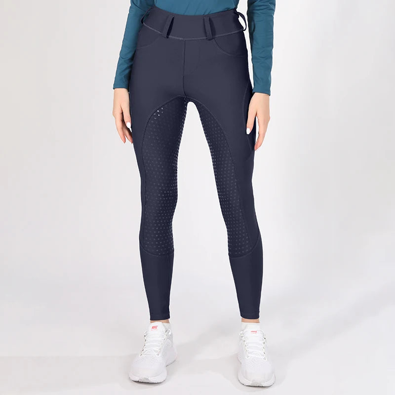 MXLLINA White Horse Riding Pants Women Equestrian Breeches Full Seat Silicone Competition Leggings Anti-pilling Sports Tights