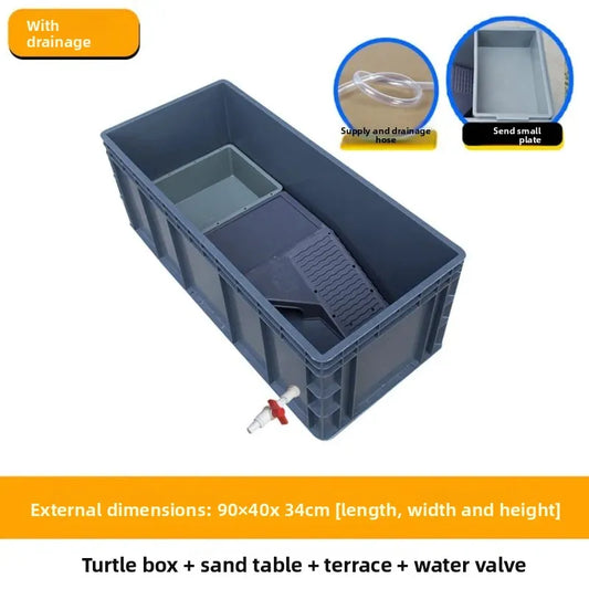 ‌Heavy-Duty Turtle Tank with Basking Platform - Large Plastic Aquarium for Reptiles, Waterproof Fish Pond with Drainage System