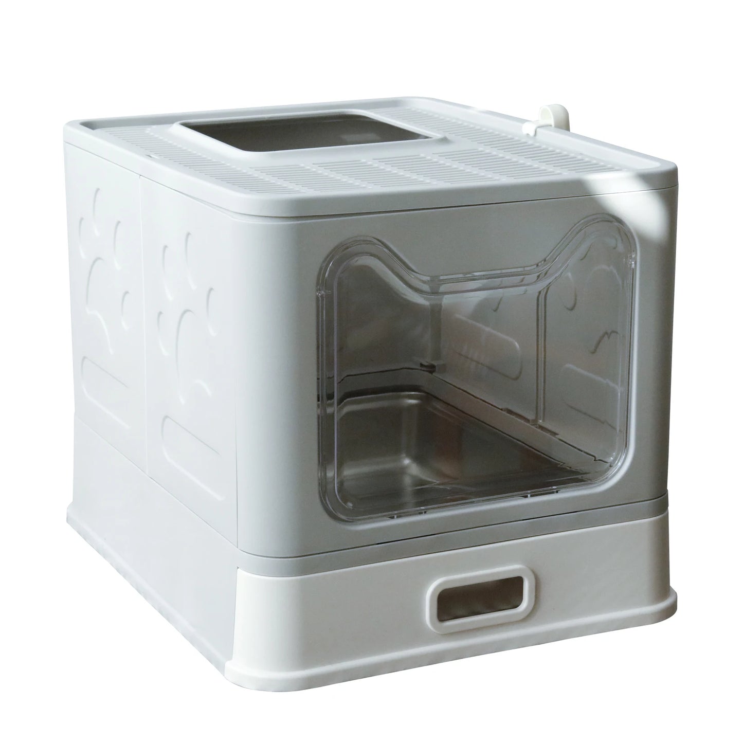 Bingopaw Stainless Steel Cat Litter Box with Lid Front Entry and Top Exit Toilet Box with Litter Scoop for Kittens, Easy Cleaning
