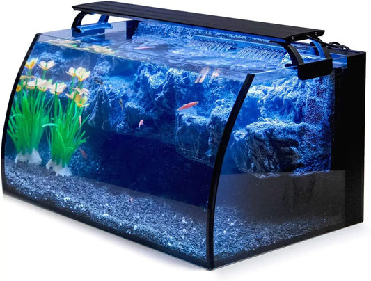 Horizon 8 Gallon LED Glass Aquarium Kit for Starters with 7W Power Filter Pump, 18W Colored led Light