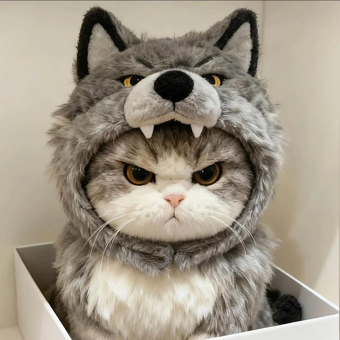 Dog and cat wolf head shape hood cute pet doll hood plush doll autumn and winter hood decoration pet supplies