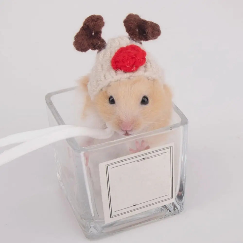 Portable Cartoon Hamster Hat Soft Handmade Pet Knitted Hat Adjustable Hamster Headwear for Photographs'