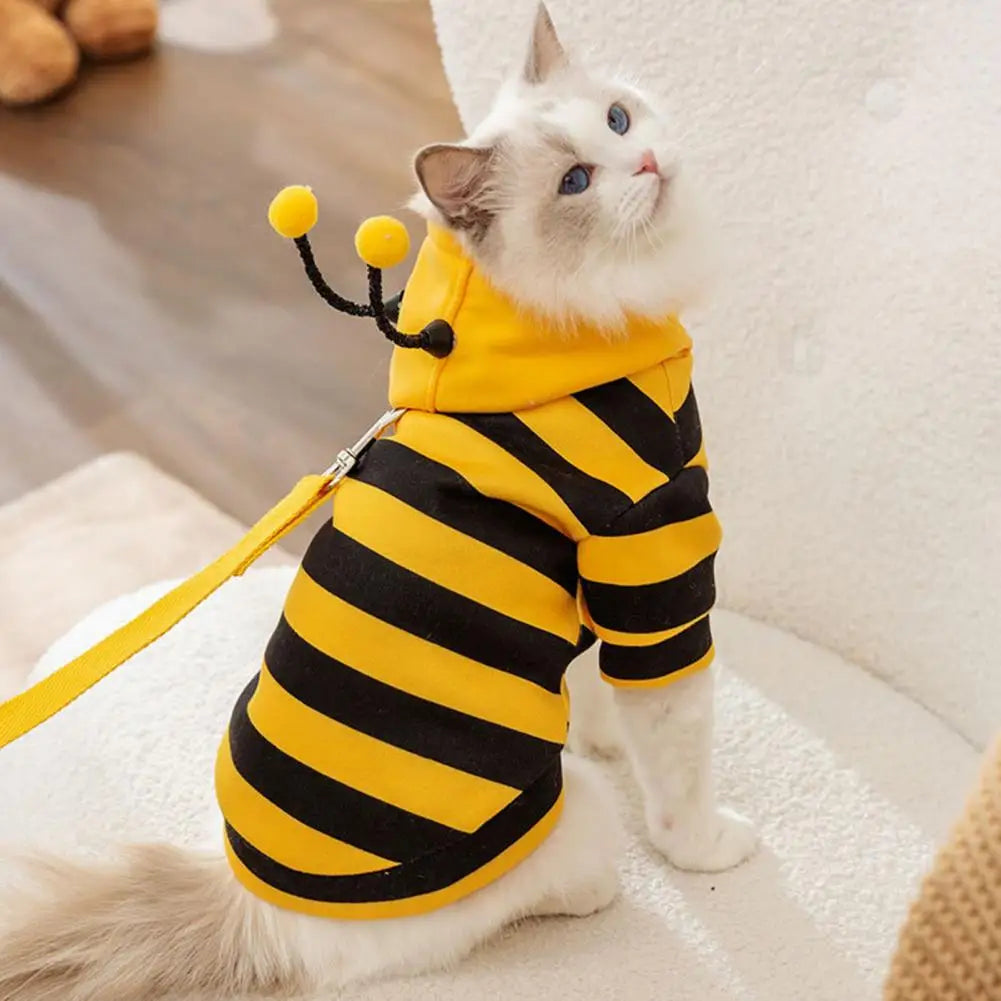 Bee Pet Puppy Coat Apparel Outfit Dog Hoodies Dog Halloween Clothes Winter Cat Holiday Cosplay Outfit for Small Medium Dogs Cats