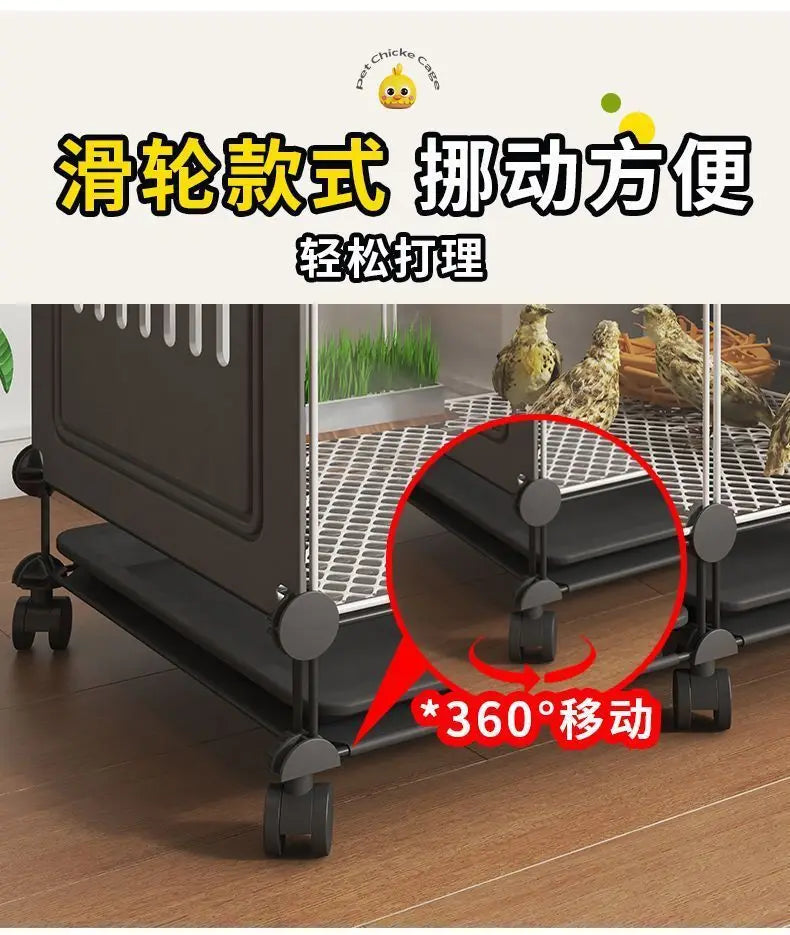 Premium Quail Cage with Pulley Droppings Tray - Indoor Large Chicken Coop Protecting Chicks Feet Mesh Predator Proof Secure Run