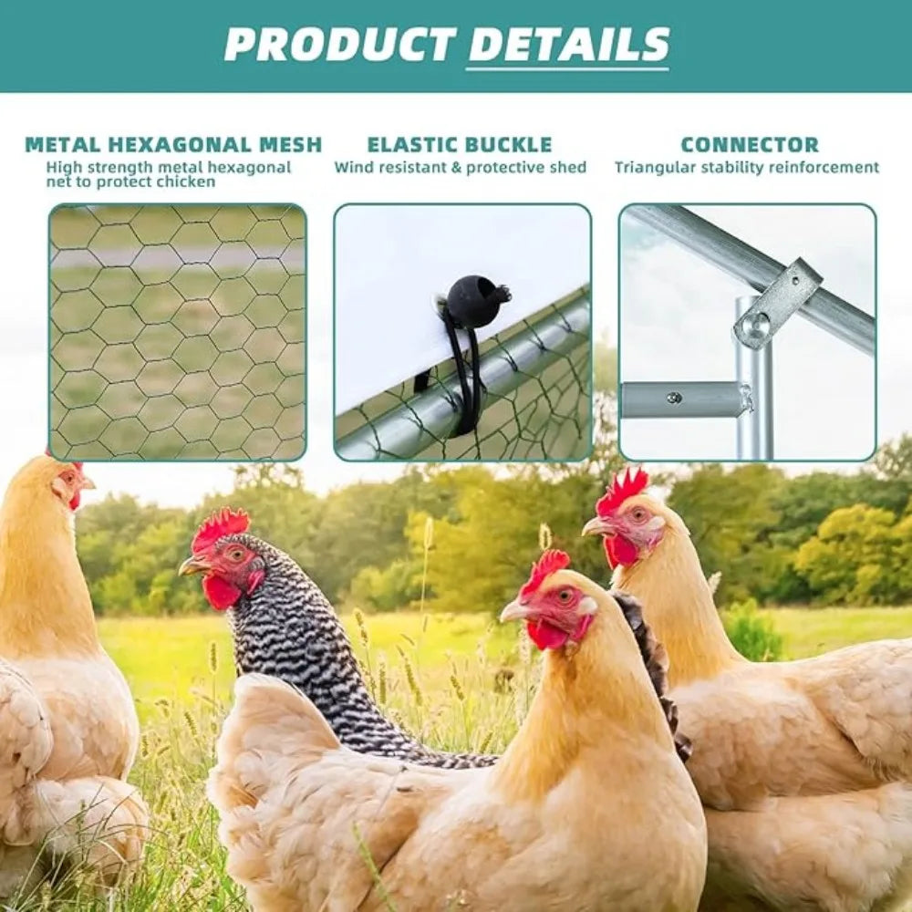 Large Metal Chicken Coop Run, Walk-in Enclosure Poultry Hen Run House, Spire Shaped Chicken Pen with Waterproof & Anti-UV Cover