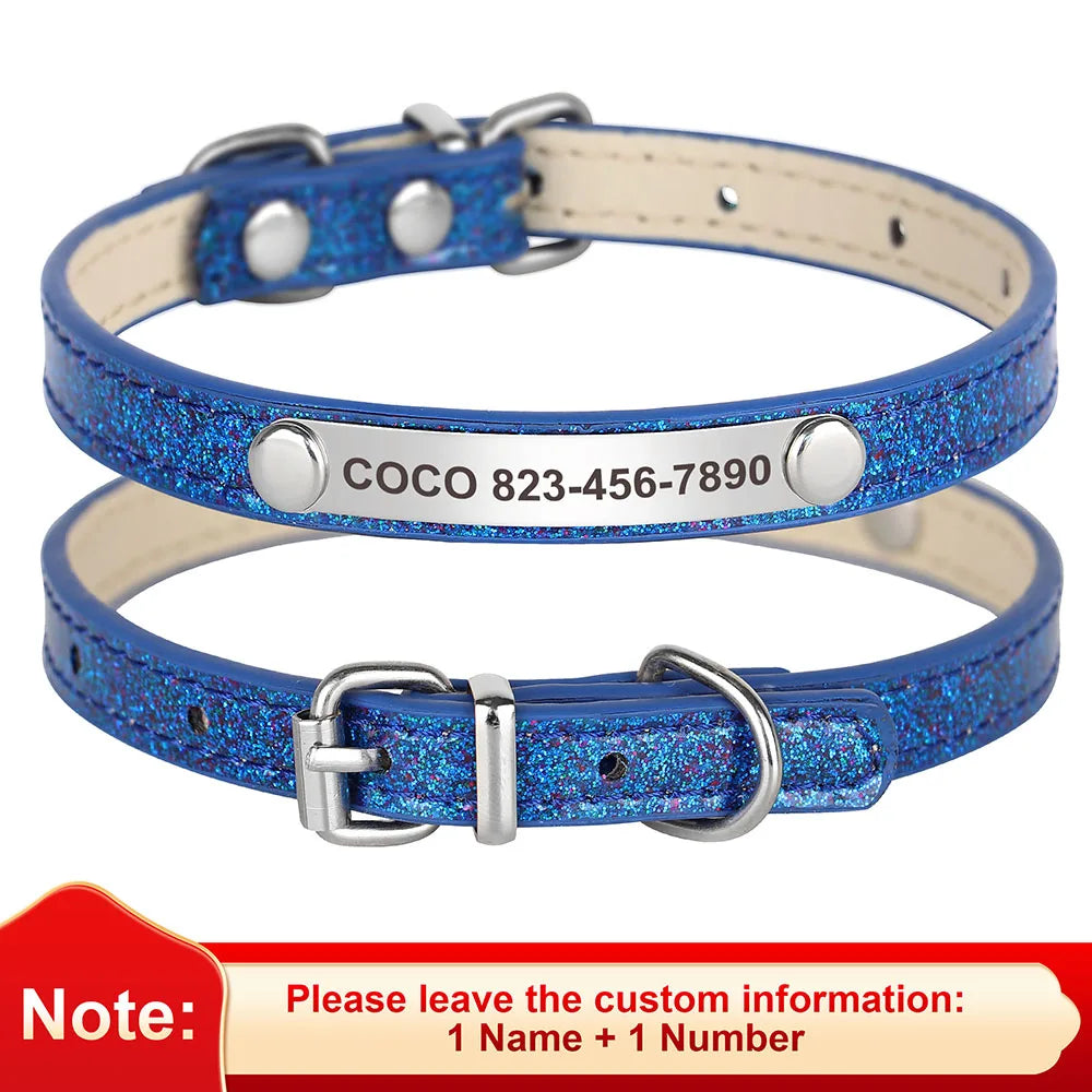 Custom Cat Collar Bling Leather Cat Collars Personalized Kitten Cat Small Dogs Puppy Collar With Engraved ID Nameplate