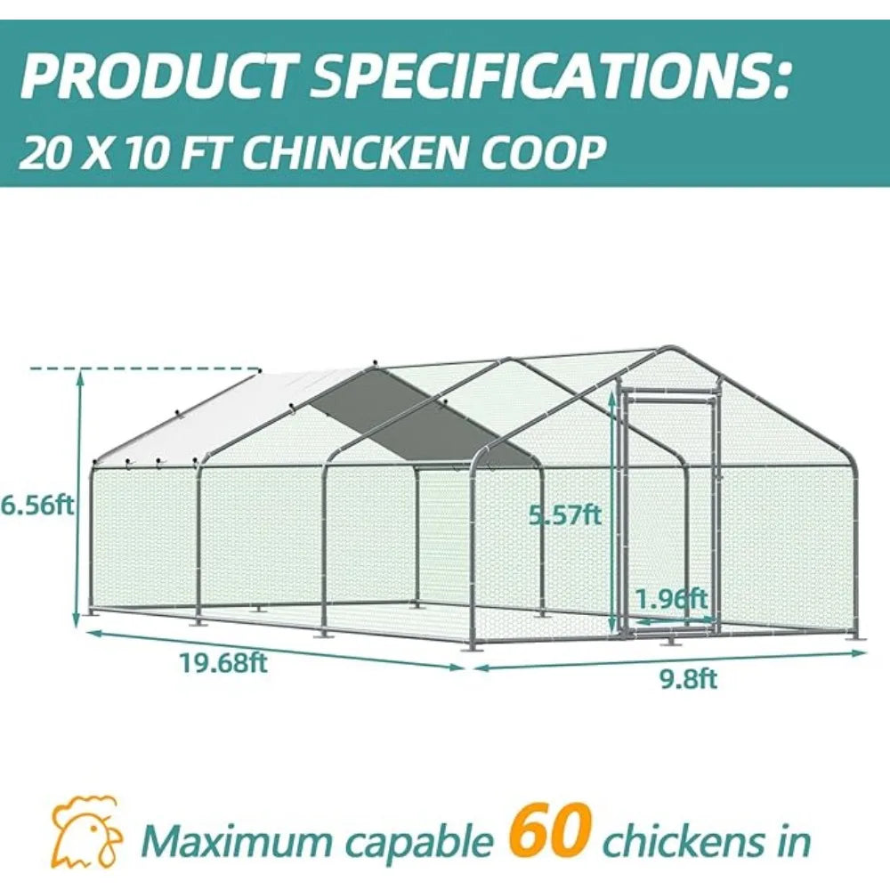 Large Metal Chicken Coop Run, Walk-in Enclosure Poultry Hen Run House, Spire Shaped Chicken Pen with Waterproof & Anti-UV Cover