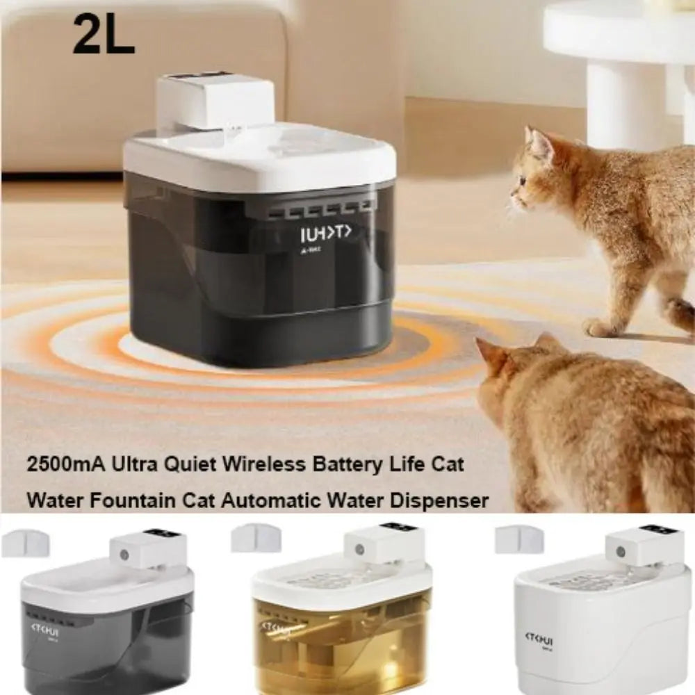 4Colors Cat Water Fountain 2500mA Ultra Quiet Wireless Battery Life Circulating Flowing Water 2L Intelligent Pet Dispenser