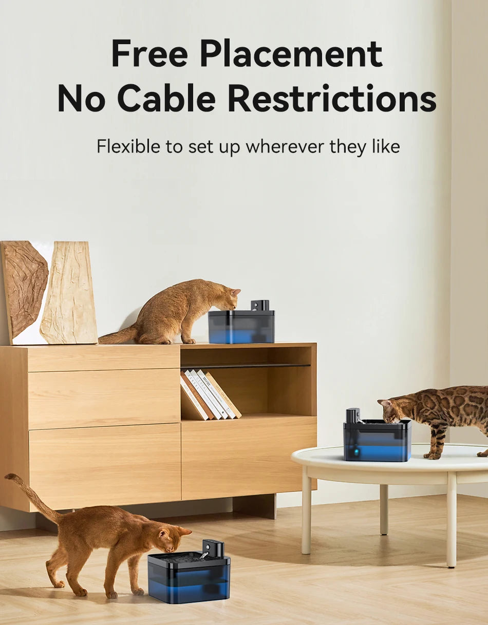 ROJECO Wireless Automatic Cat Water Fountain 2600mAh Pet Water Dispenser For Dog Cat Infrared Sensor Smart Pet Drinker Fountain