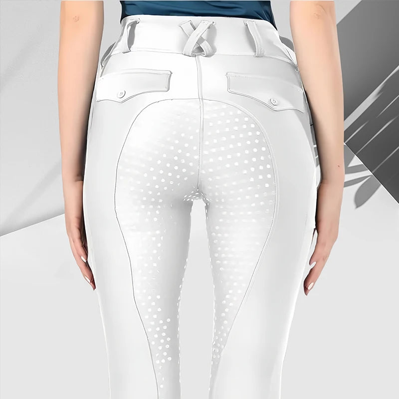MXLLINA White Horse Riding Pants Women Equestrian Breeches Full Seat Silicone Competition Leggings Anti-pilling Sports Tights